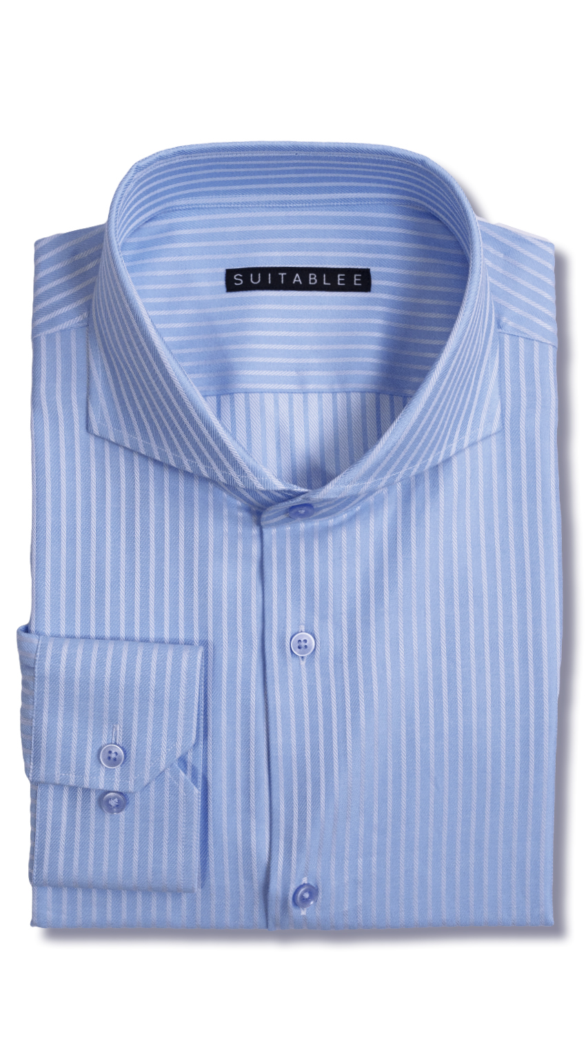 Blue Herringbone Stripe Dress Shirt Blue Herringbone Stripe Dress Shirt