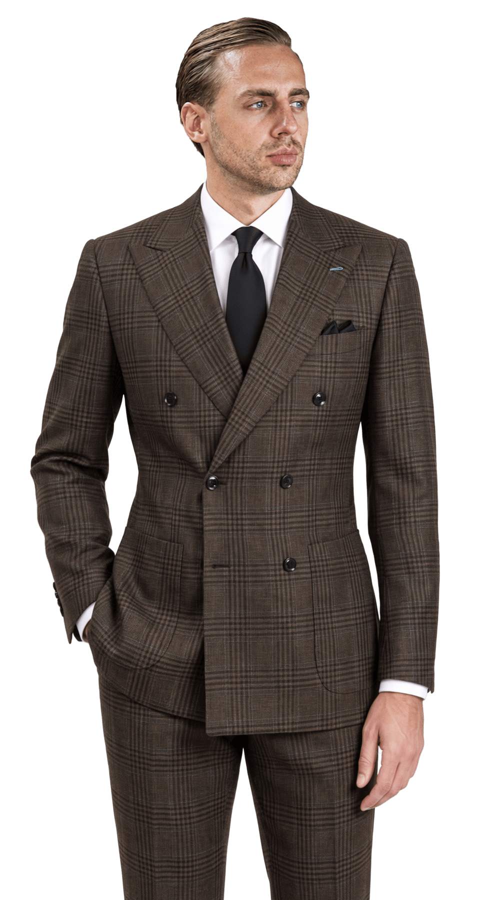 Espresso Glen Check Double-Breasted Suit
