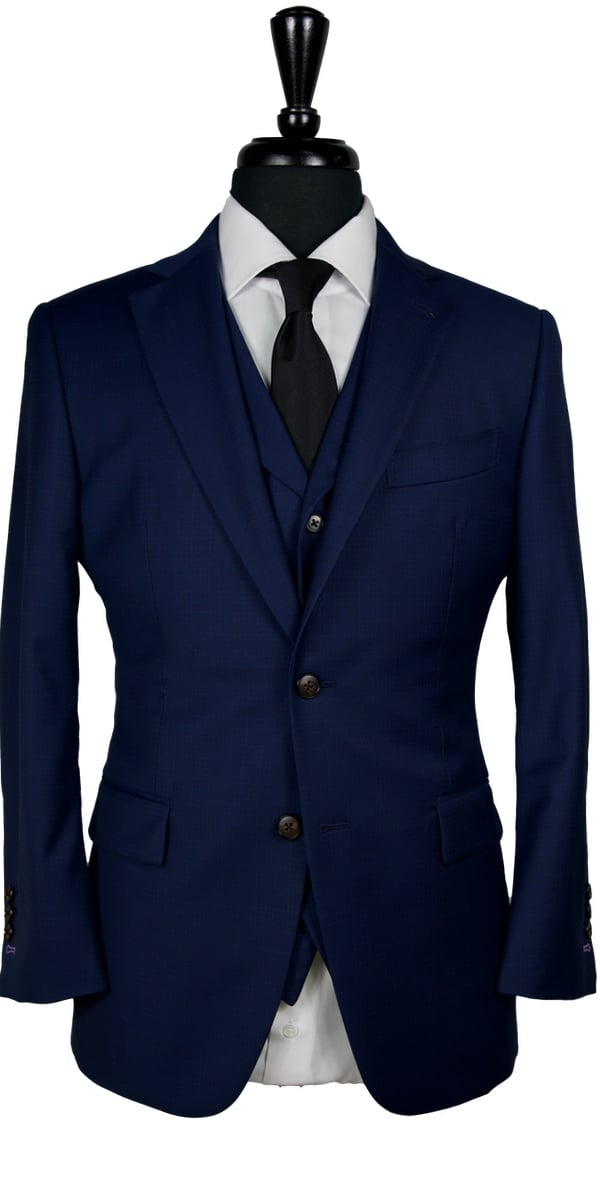 Navy Blue Subtle Check Wool Suit Navy Blue Subtle Check Wool Suit