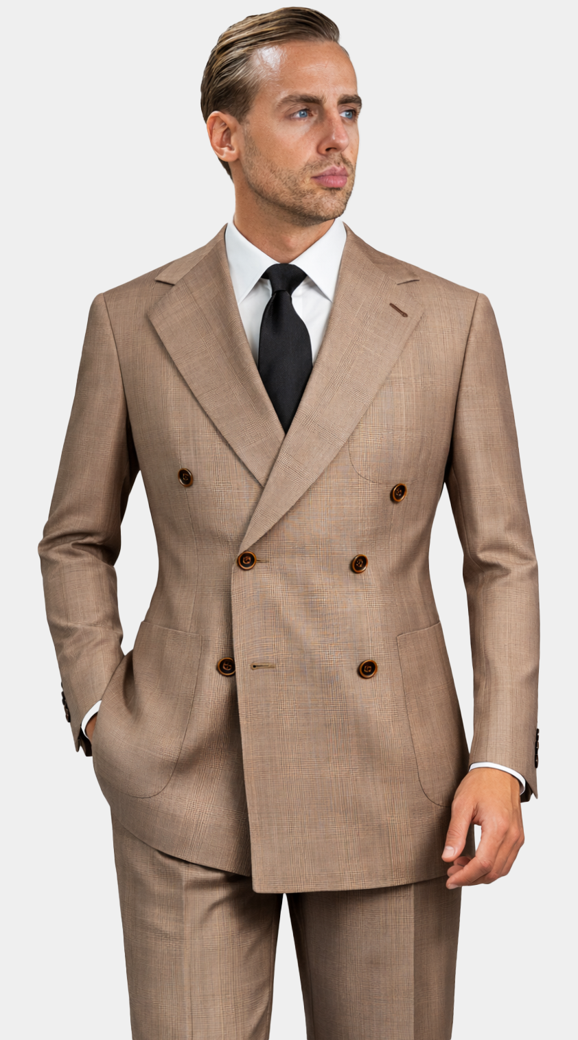 Golden Sand Plaid Double-Breasted Suit