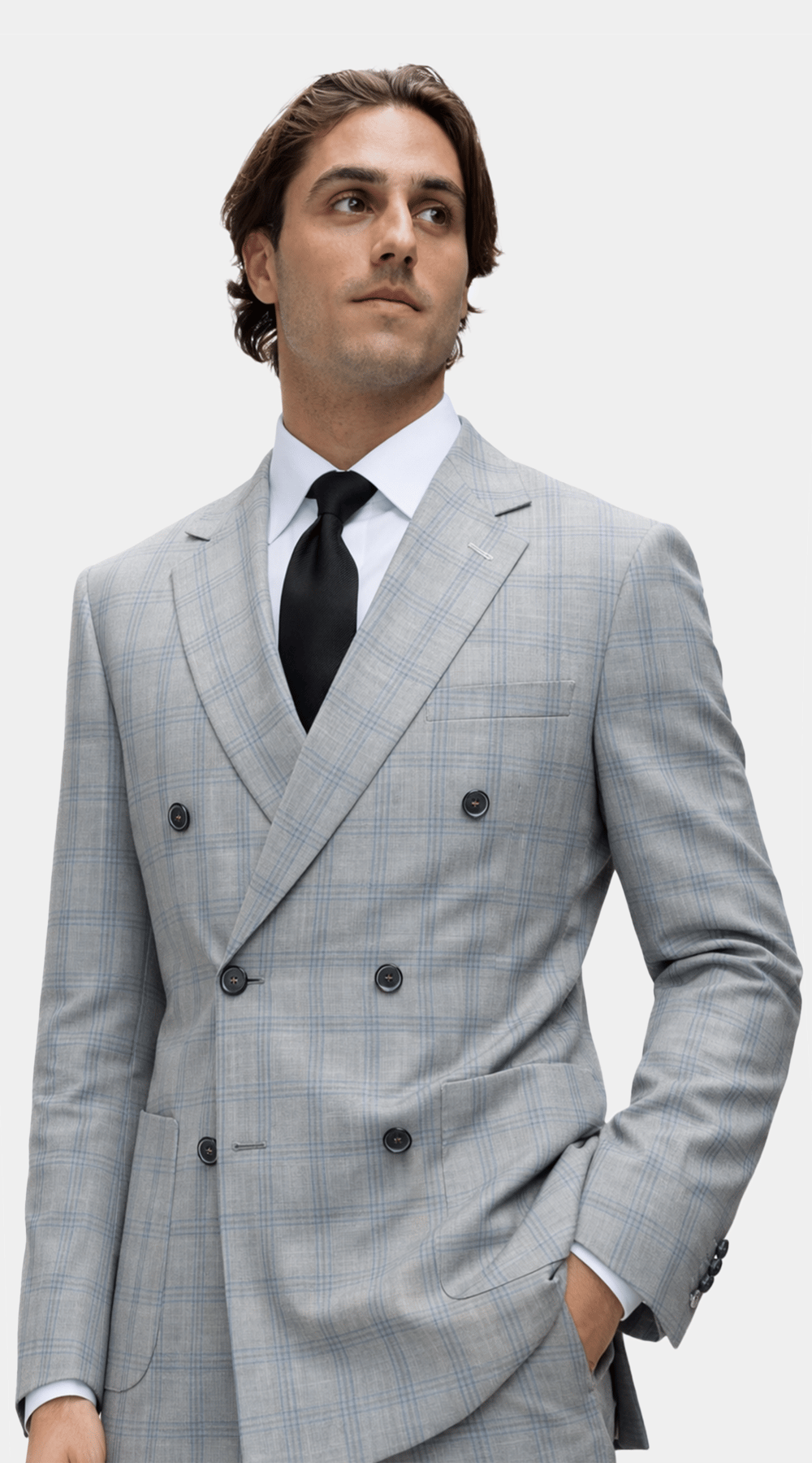 Grey Plaid Double-Breasted Suit