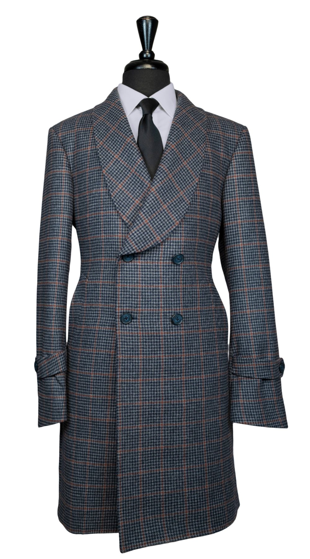 Blue Plaid Double-Breasted Overcoat Blue Plaid Double-Breasted Overcoat