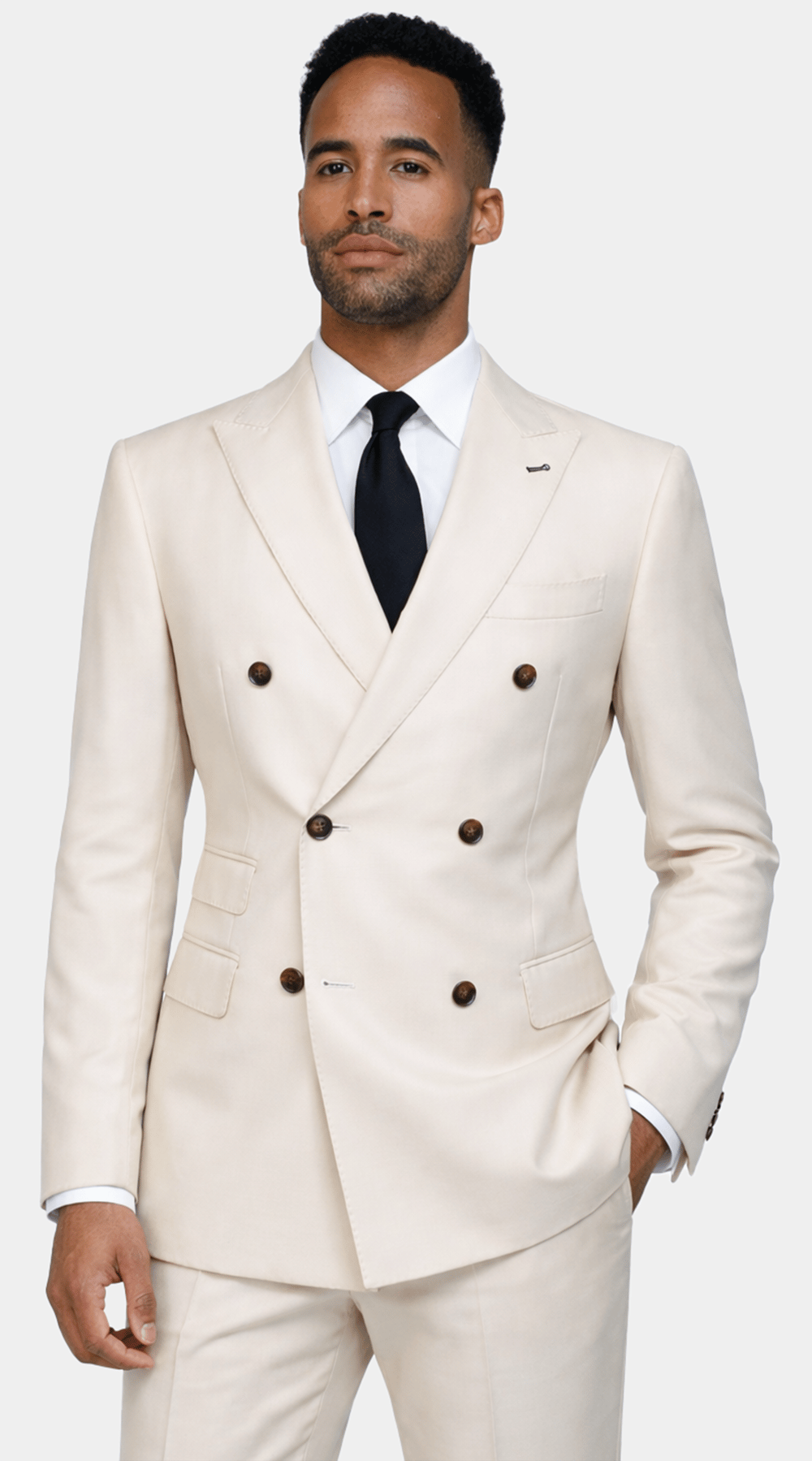 Ivory Double-Breasted Wool Suit