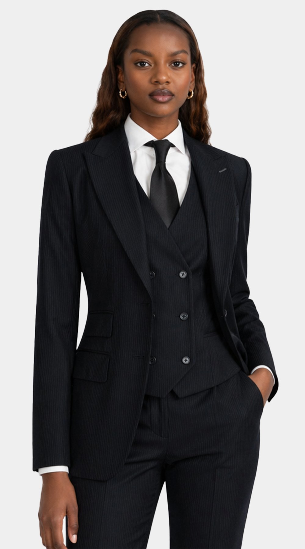 Midnight Blue Pinstripe Three-Piece Suit