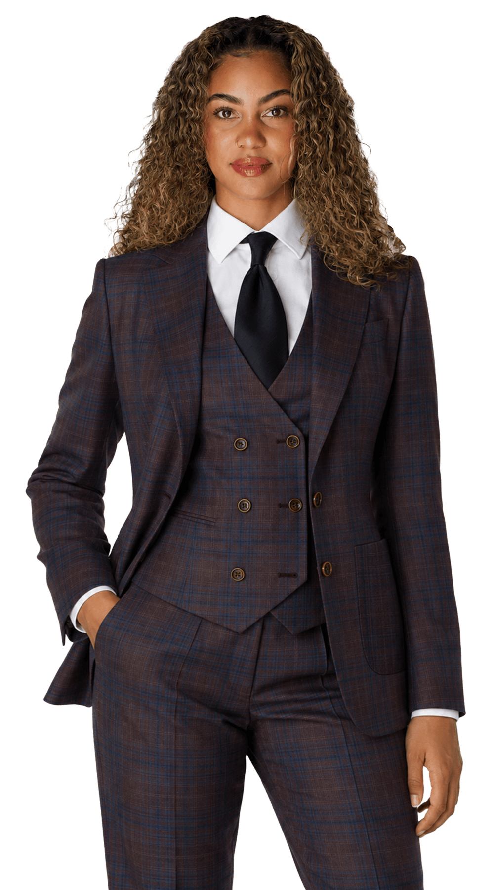 Mocha Blue Plaid Three-Piece Suit 