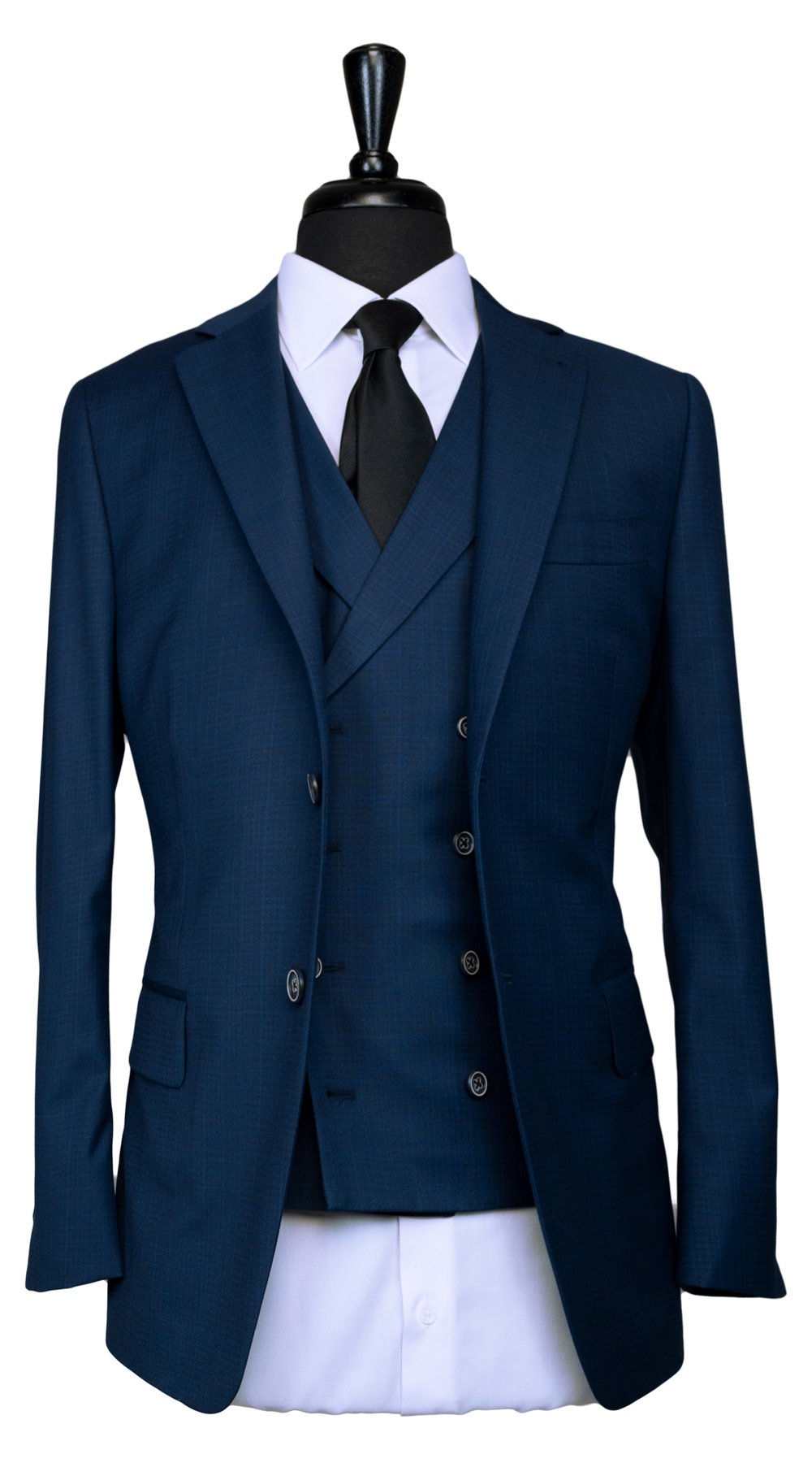 Blue Melange Plaid Double-Breasted Suit Blue Melange Plaid Double-Breasted Suit