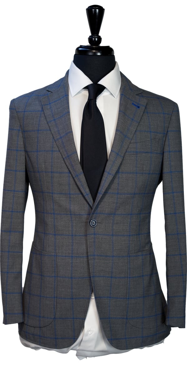 Grey with Blue Windowpane Comfort Suit Grey with Blue Windowpane Comfort Suit