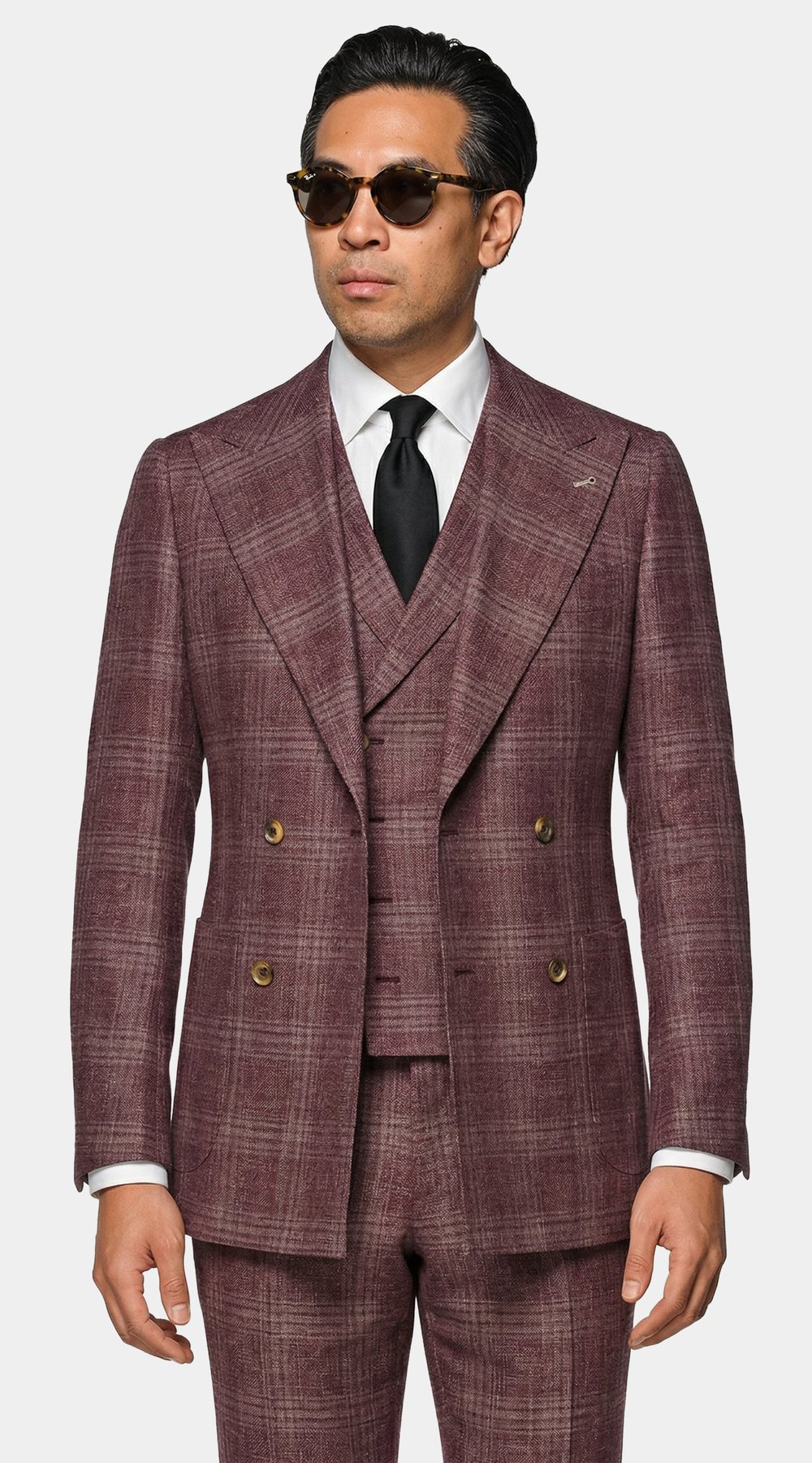 Plum Glen Check Double-Breasted Suit