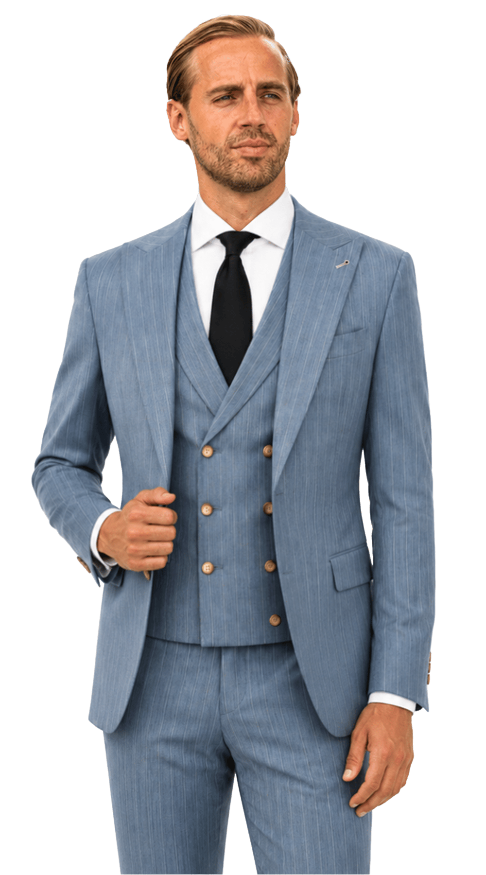 Complet Laine Rayures Bleu Poudré Complet Laine Rayures Bleu Poudré