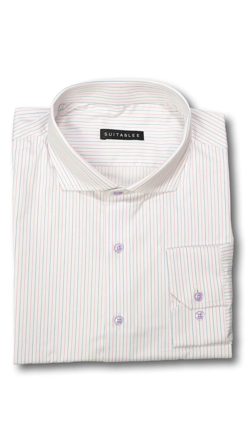 White with Blue Pink Stripe Dress Shirt