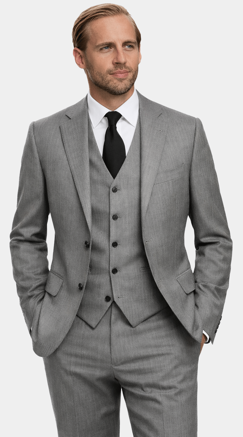 Silver Herringbone Three-Piece Suit