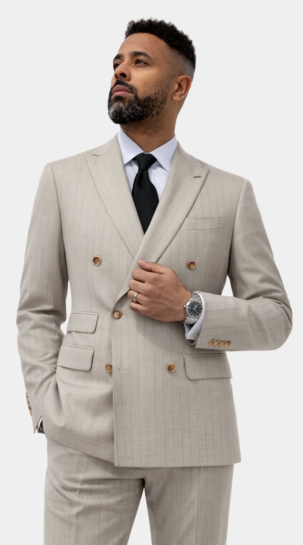 Stripe Silver Sand Double-Breasted Suit
