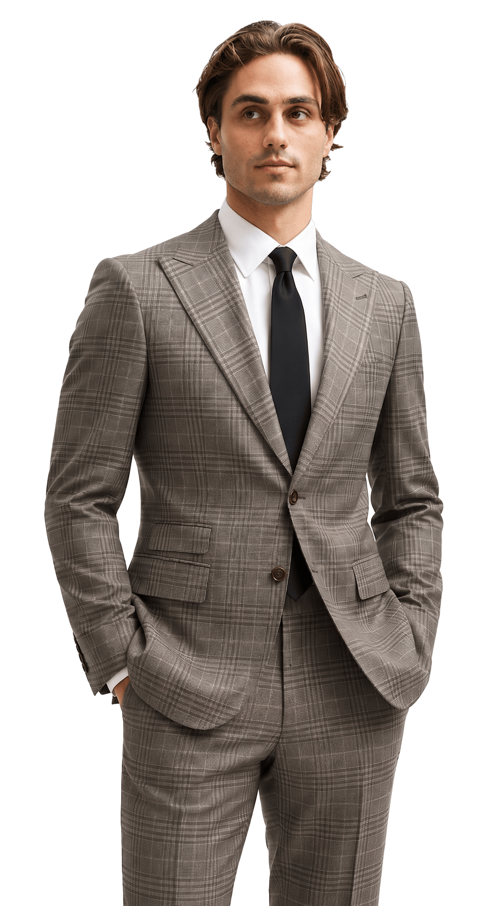 Complet Laine Glen Plaid Taupe Brun Complet Laine Glen Plaid Taupe Brun