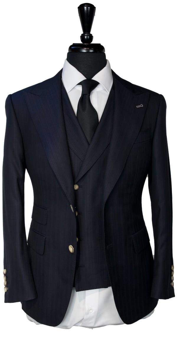 Midnight Blue Herringbone Striped Suit Midnight Blue Herringbone Striped Suit