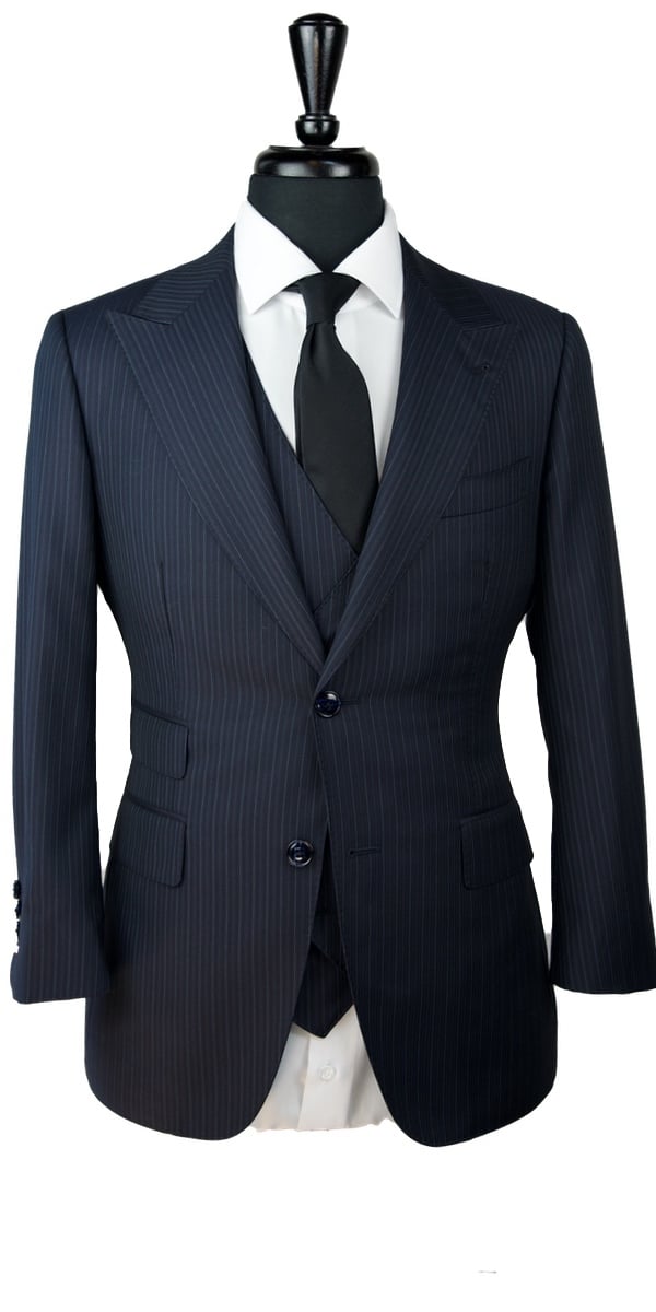 Denim Blue Pinstripe Wool Suit Denim Blue Pinstripe Wool Suit