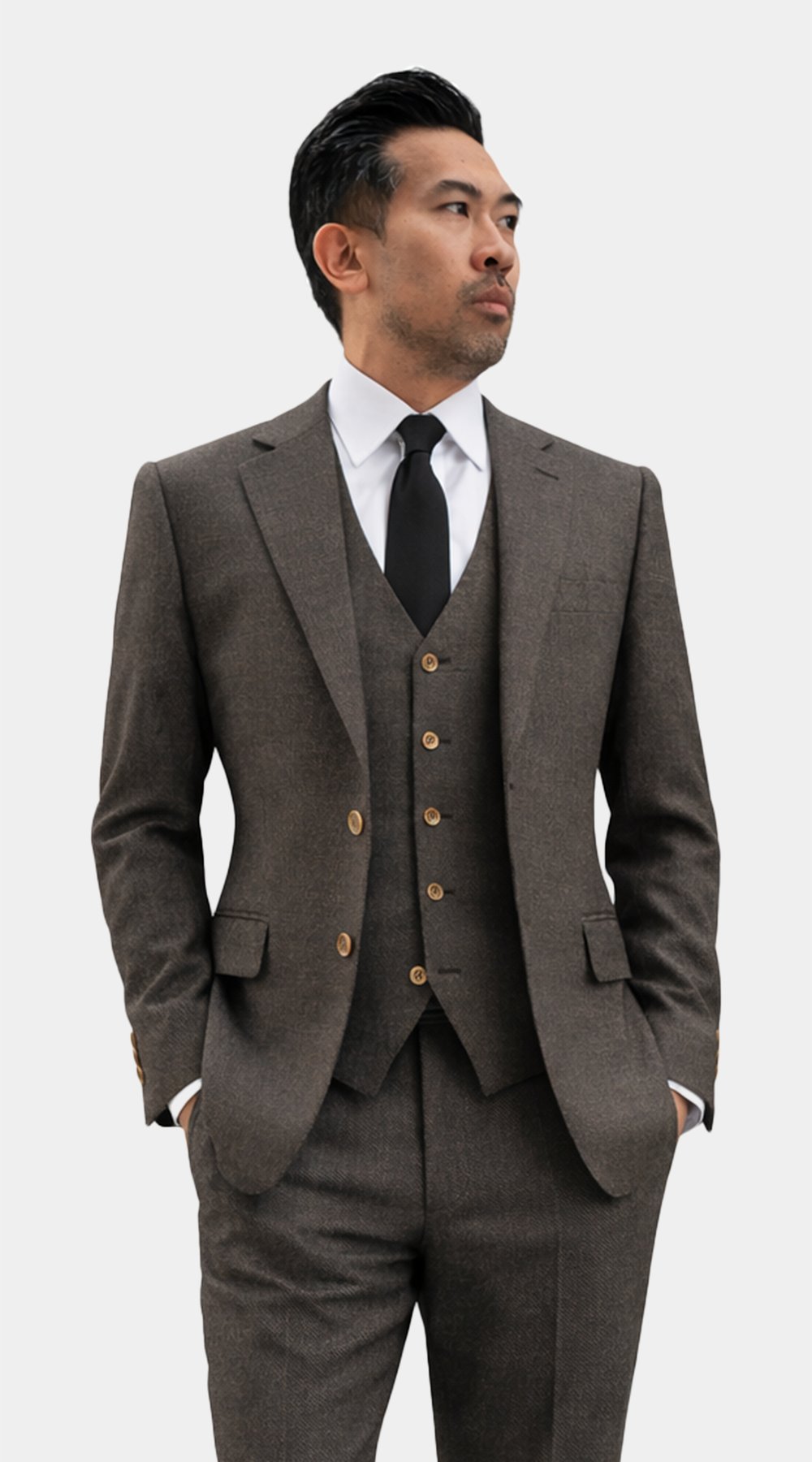 Complet Laine Texturée Brun Noyer