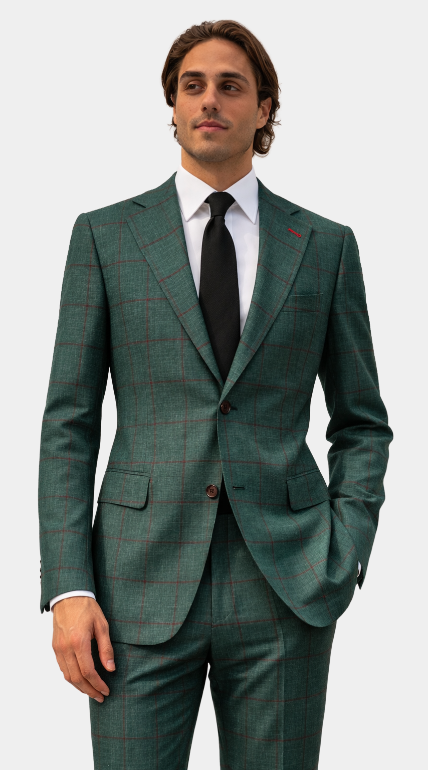 Green Windowpane Wool Suit