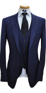 Navy Blue With Orange Pinstripe Wool Suit