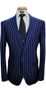 Navy Blue Large Pinstripe Wool Suit