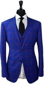 Blue with Red Windowpane Wool Suit