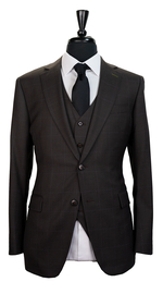 Brown Prince of Wales Wool Suit With Blue Overcheck