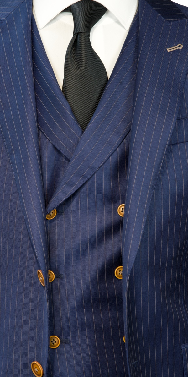 Navy Blue with Gold Pinstripe Wool Suit