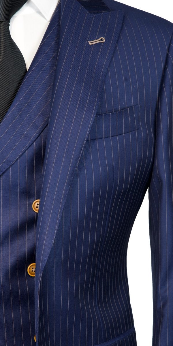 Navy Blue with Gold Pinstripe Wool Suit