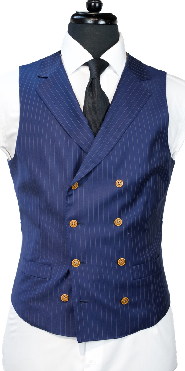 Navy Blue with Gold Pinstripe Wool Suit