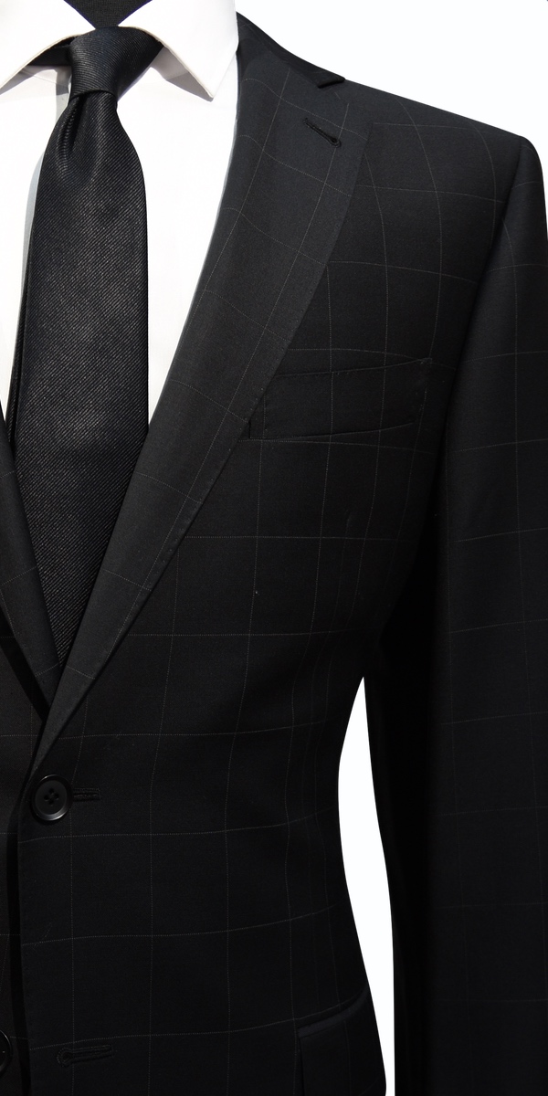 Black Windowpane Wool Suit