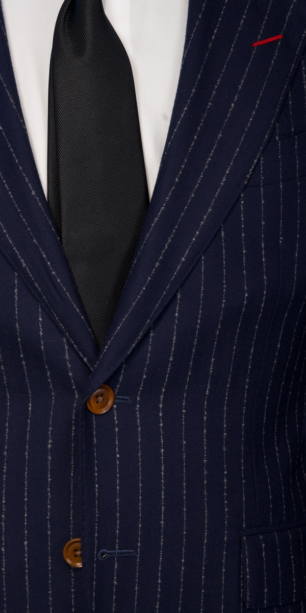 Navy Blue Fuzzy Pinstripe Wool Suit