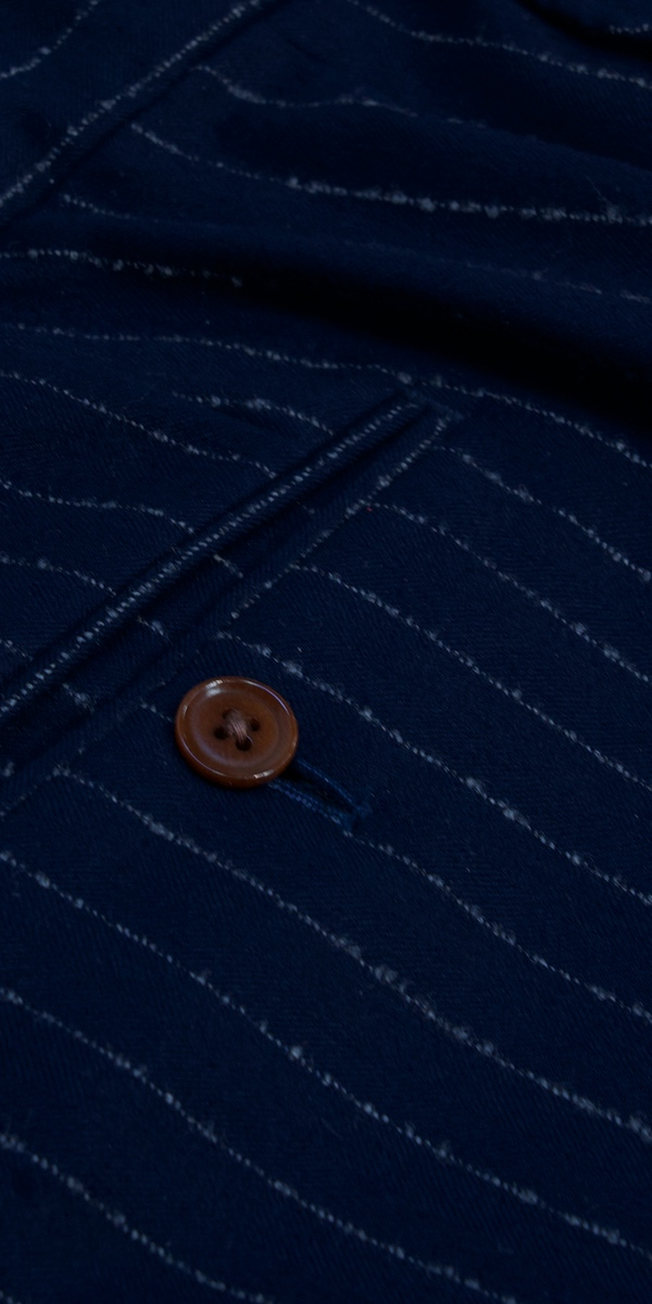 Navy Blue Fuzzy Pinstripe Wool Suit