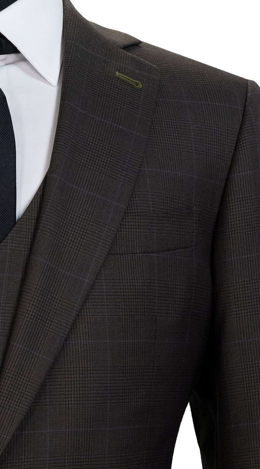 Complet Prince de Galles Marron Avec Surpiqûres Bleues