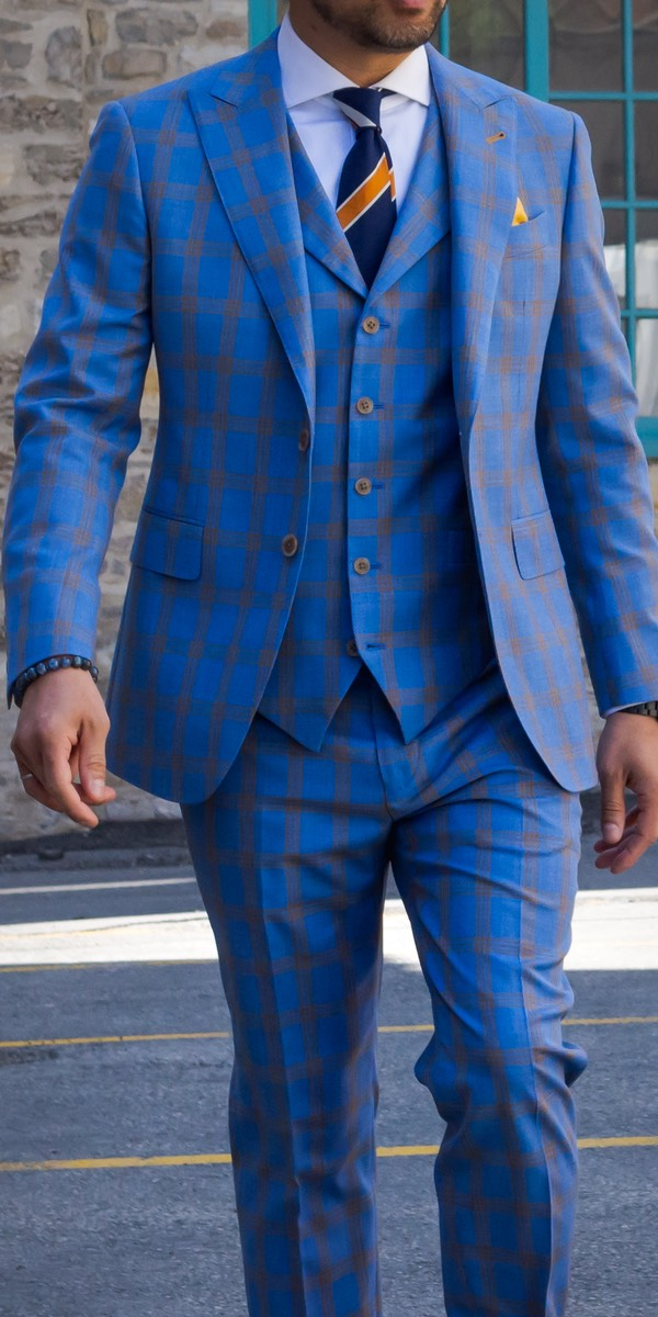 Sky Blue with Yellow Check Wool Suit