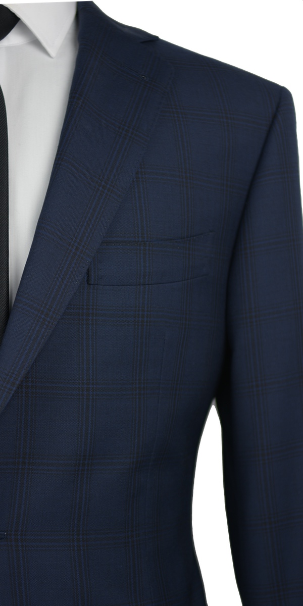 Complet Laine Carreaux Bleu Saphir