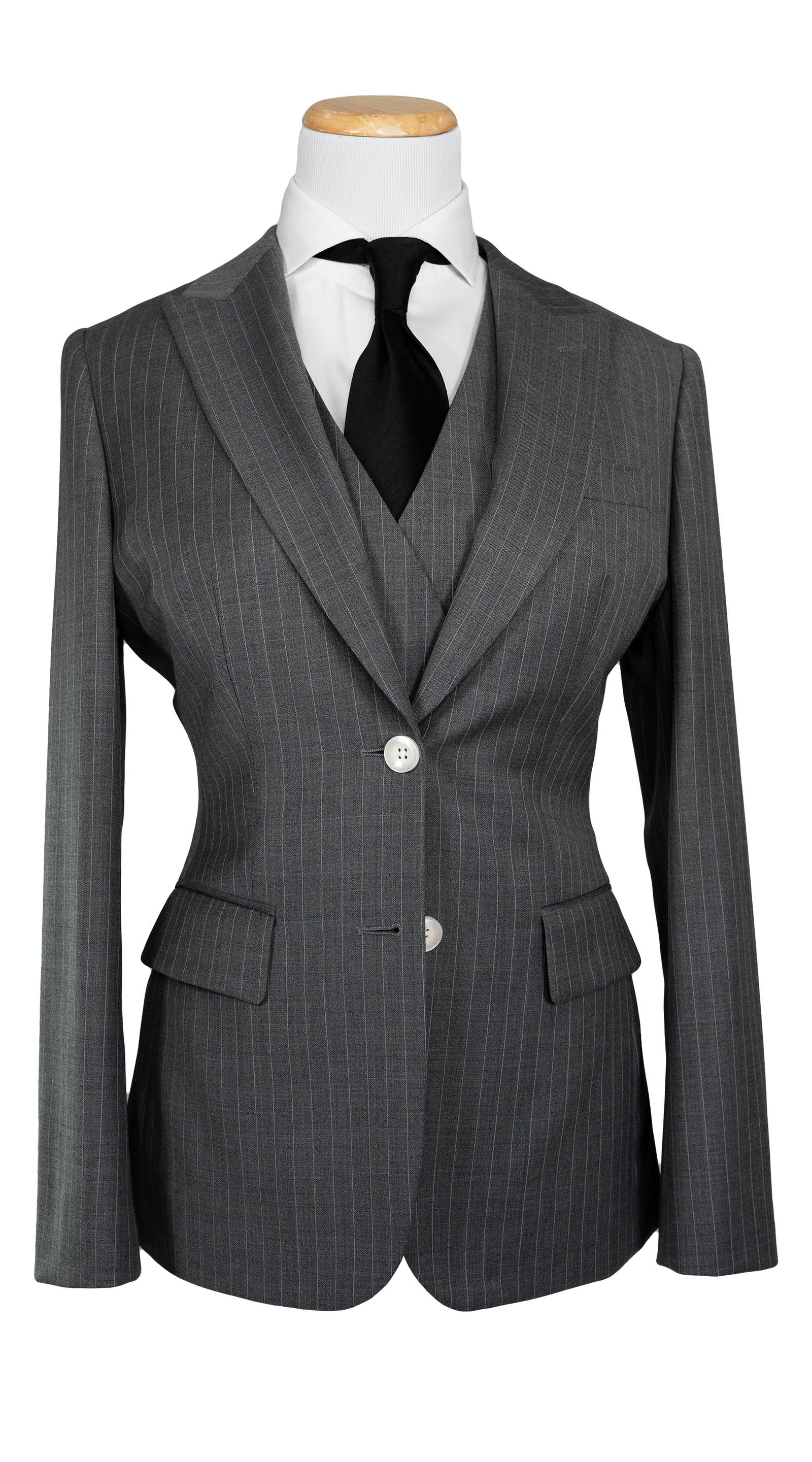 Charcoal Pinstripe Wool Three-Piece Suit