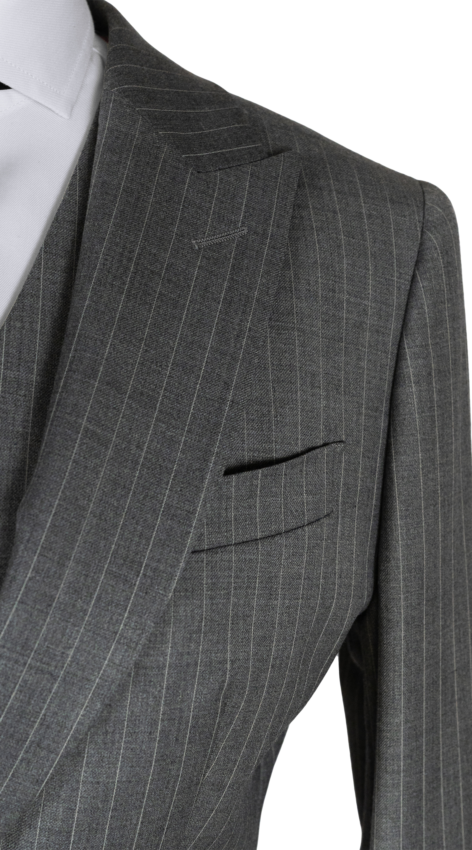 Charcoal Pinstripe Wool Three-Piece Suit