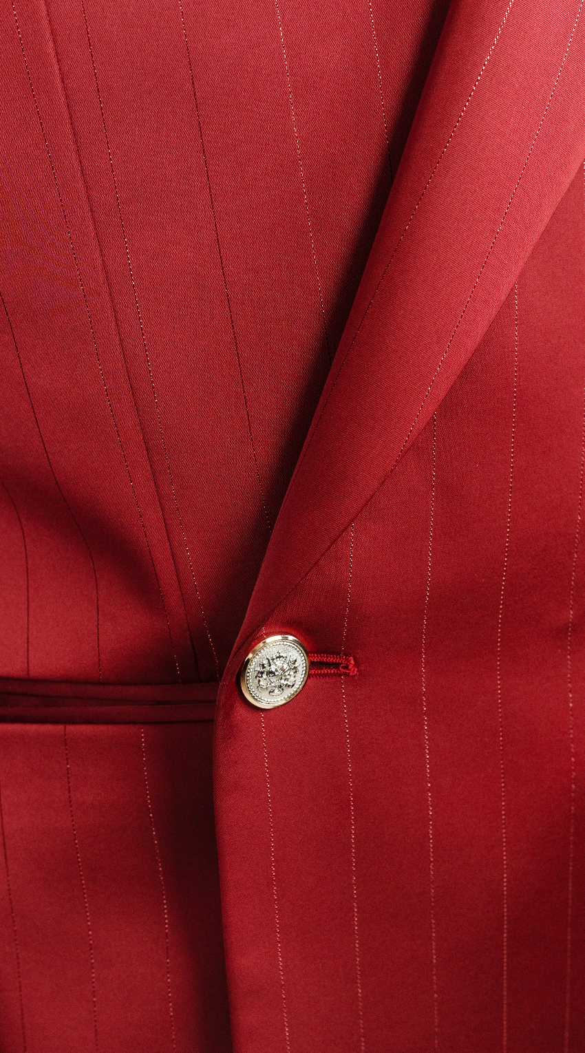 Crimson Pinstripe Single-Button Wrap Suit