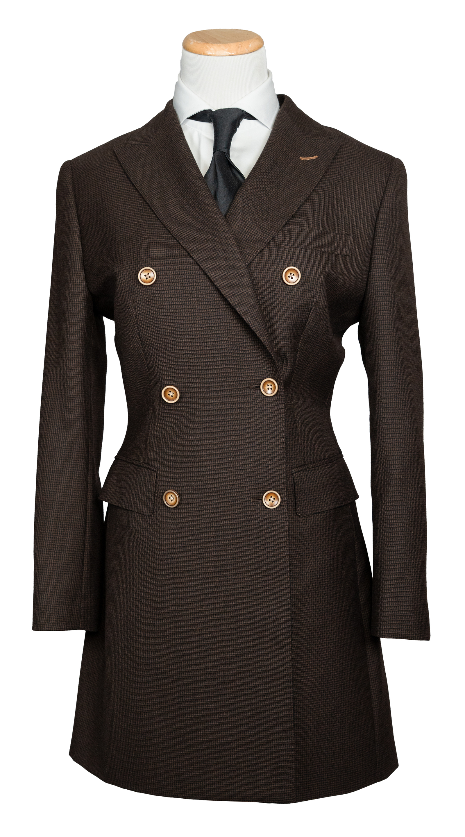 Espresso Houndstooth Double-Breasted Overcoat 