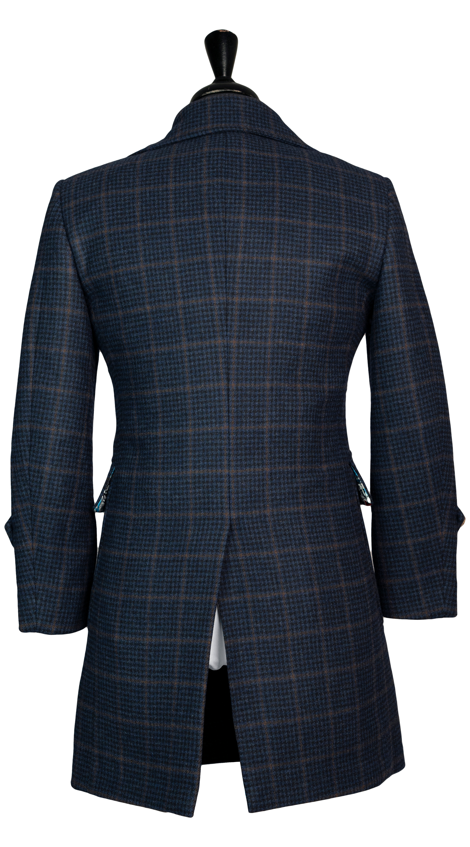 Court Manteau Carreaux Bleu Minuit