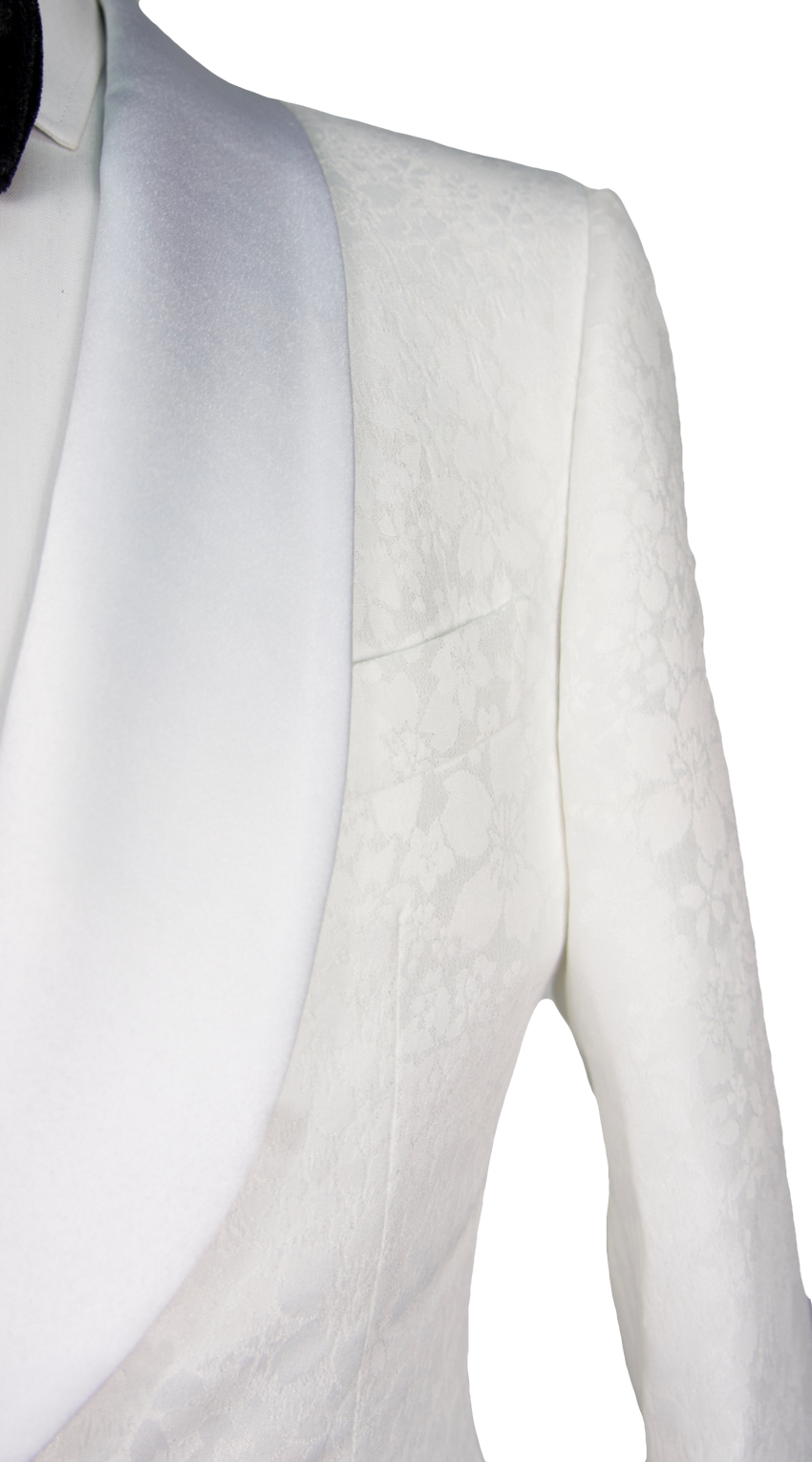 Tuxedo Jacquard Classique Blanc Motifs Floraux 