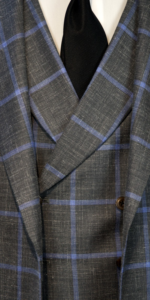 Grey with Baby Blue Windowpane Wool Mix Suit
