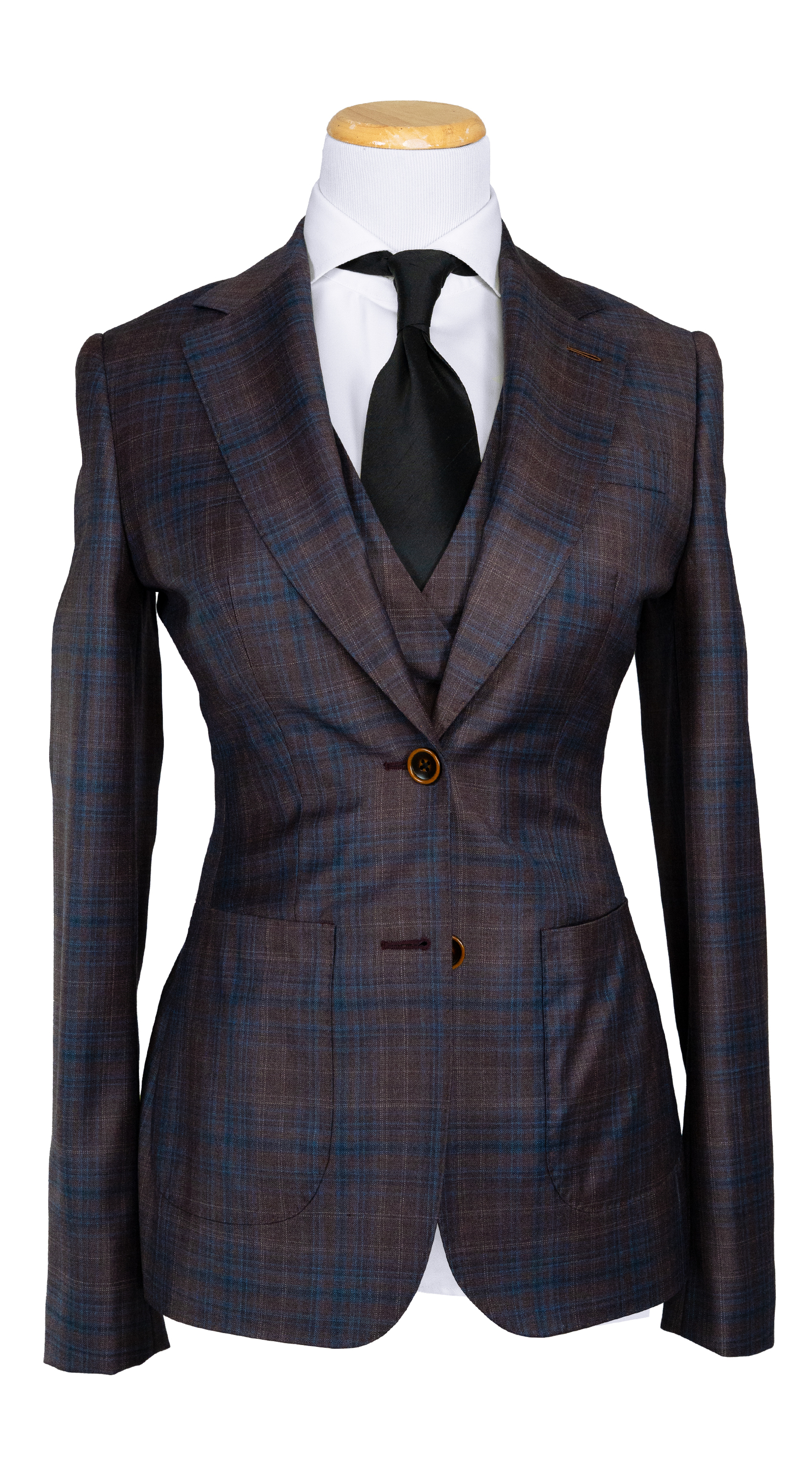 Mocha Blue Plaid Three-Piece Suit 