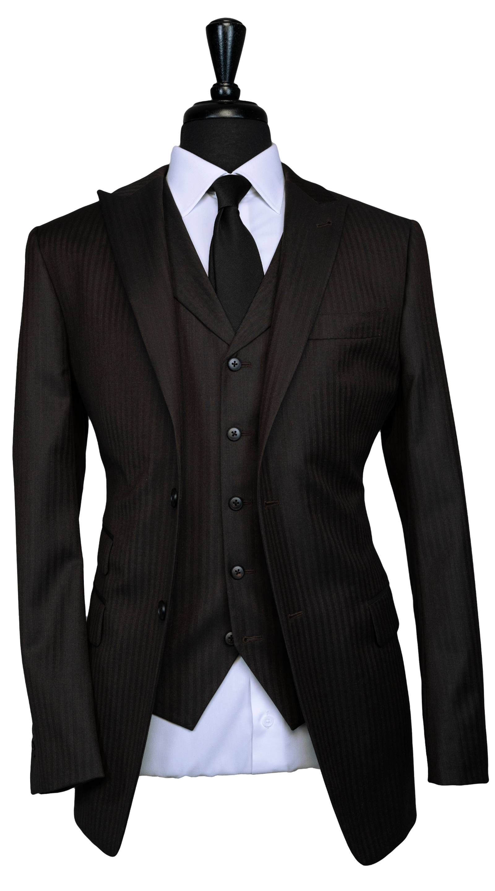 Espresso Herringbone Three-Piece Suit