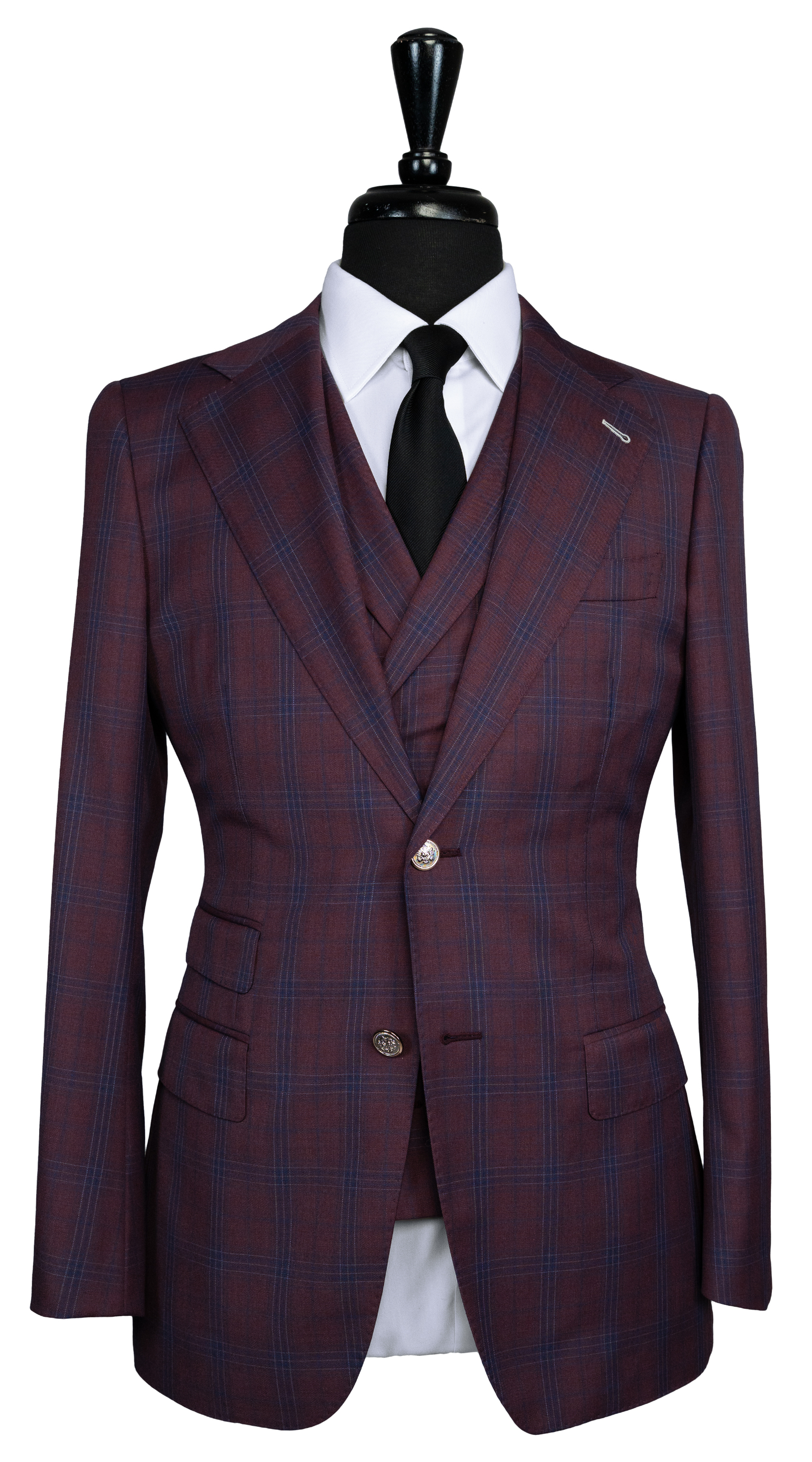Plum Navy Plaid Three-Piece Suit