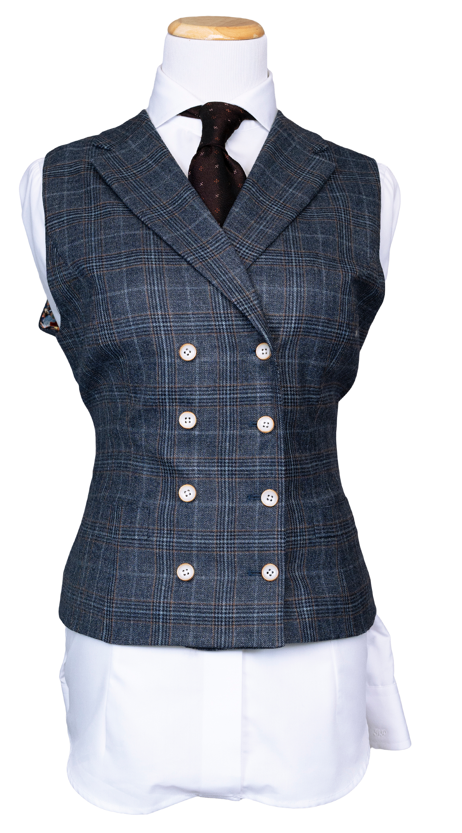 Tailleur Croisé Carreaux Prince Galles Bleu