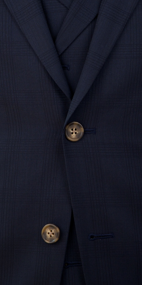 Complet Laine Bleu Foncé Carreaux Discrets