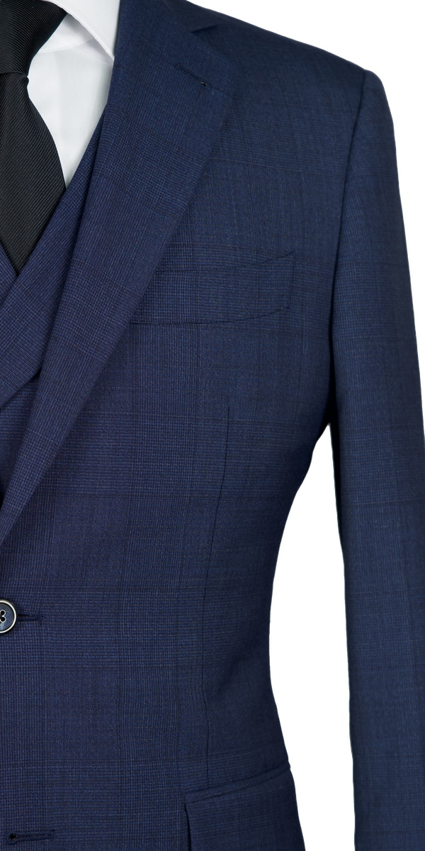 Indigo Blue Prince of Wales Wool Suit