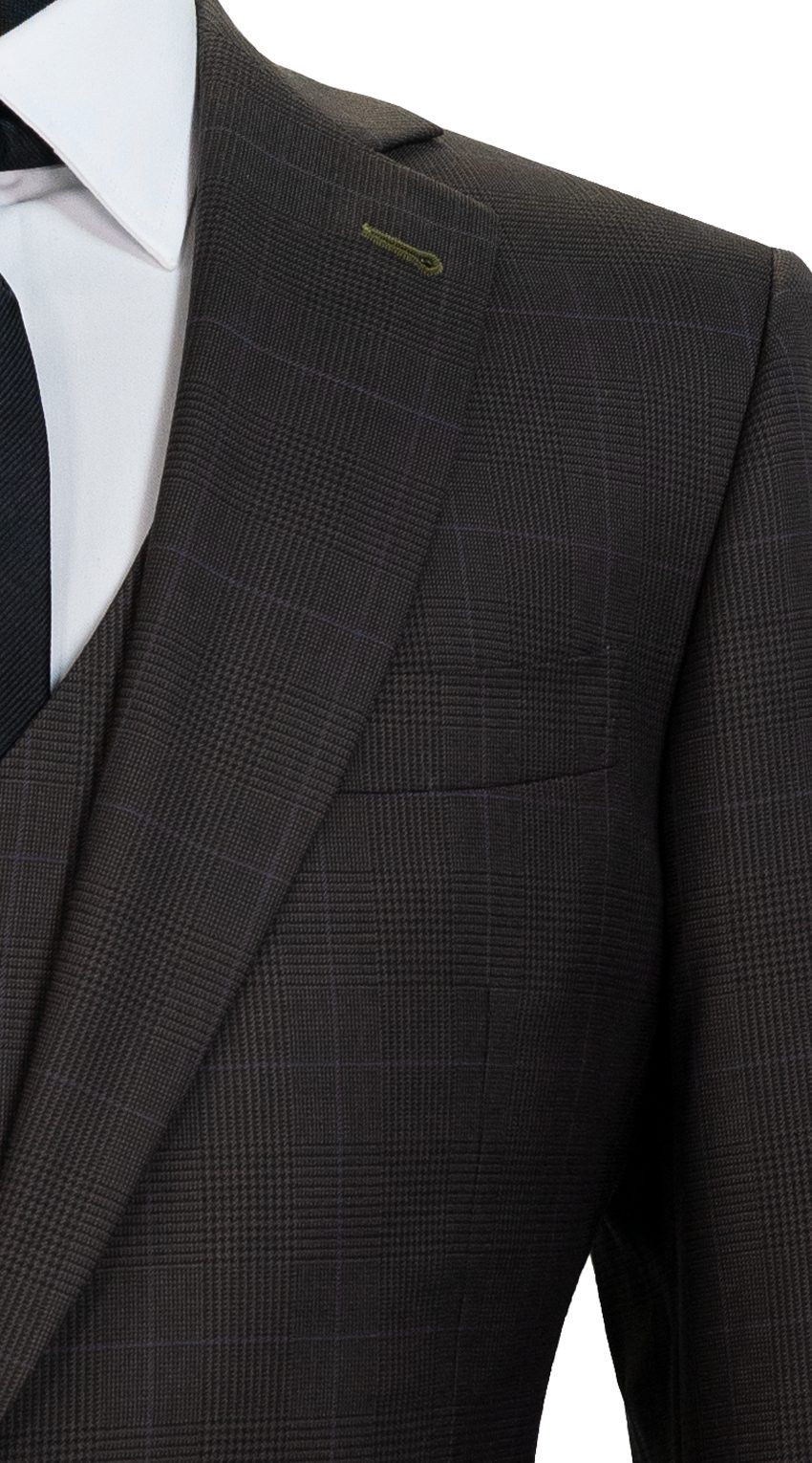 Brown Prince of Wales Wool Suit With Blue Overcheck