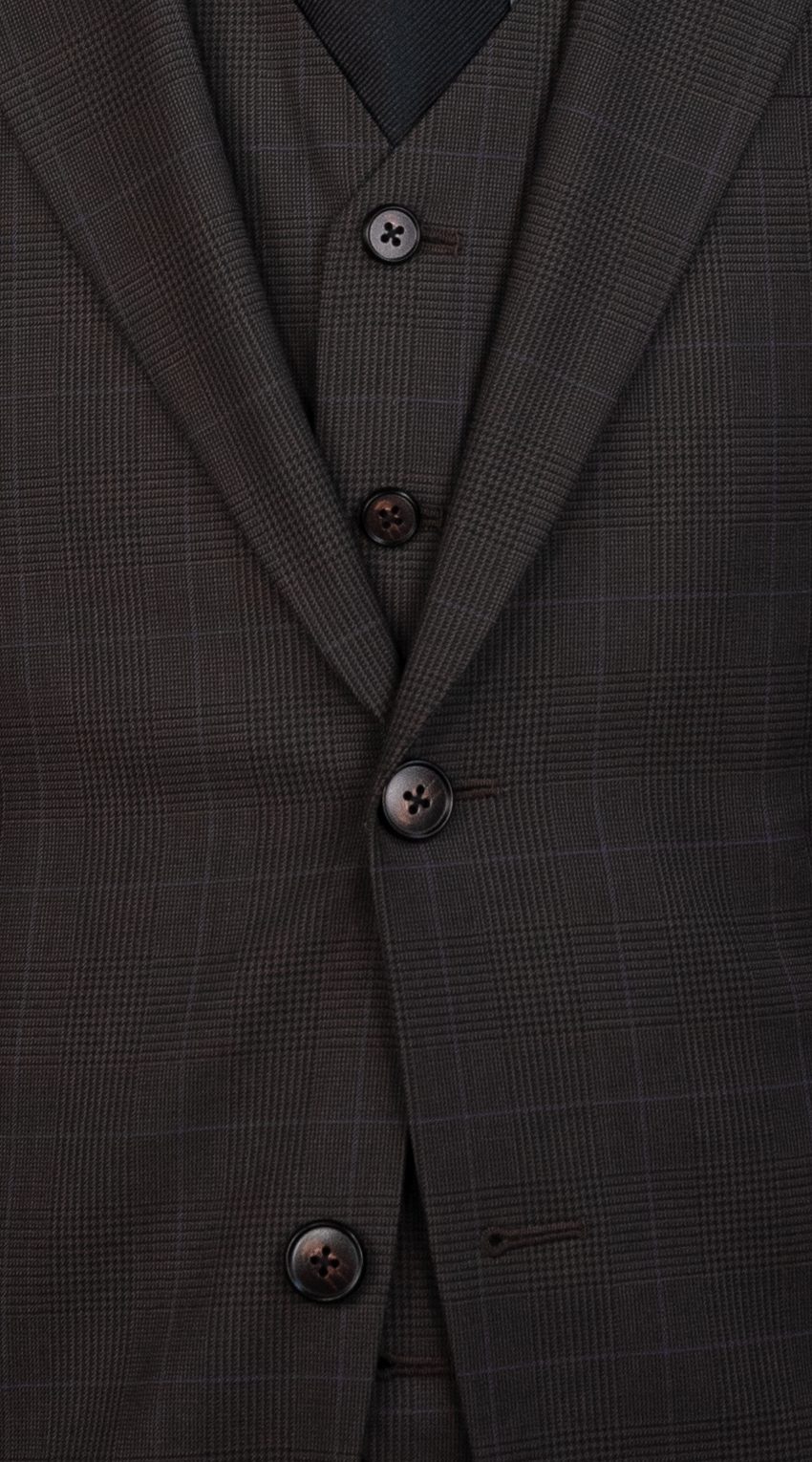 Brown Prince of Wales Wool Suit With Blue Overcheck