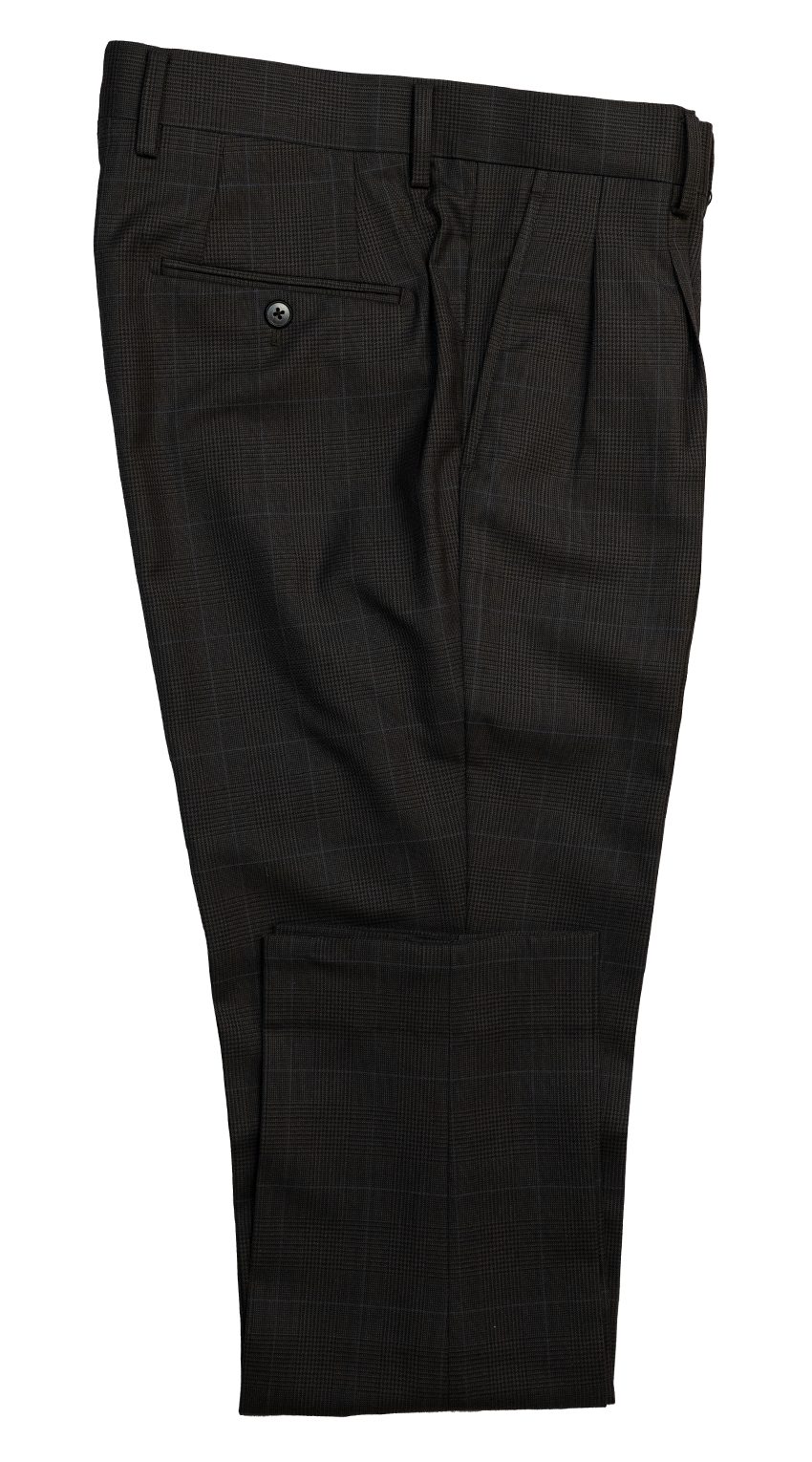 Brown Prince of Wales Wool Suit With Blue Overcheck